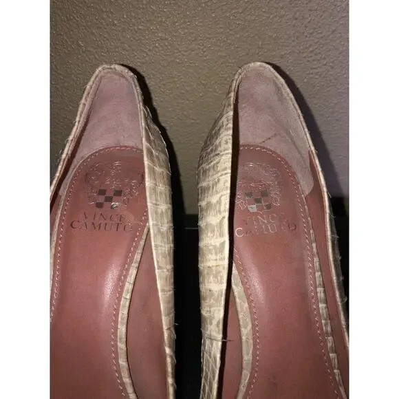 Vince Camuto Kira Wedding Date Nite Animal Print Cream Python Peep Toe Heels 8.5 - Picture 3 of 11